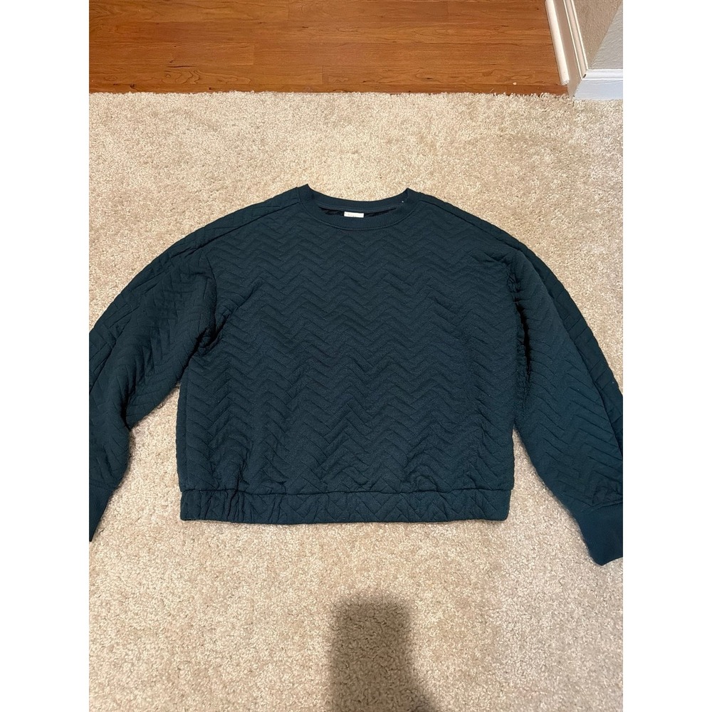 Target A New Day Quilted Long Sleeve Crewneck Sweater Teal Size M